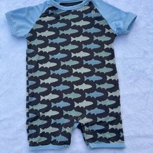 Kickee Pants Blue and Black Fish Print Romper